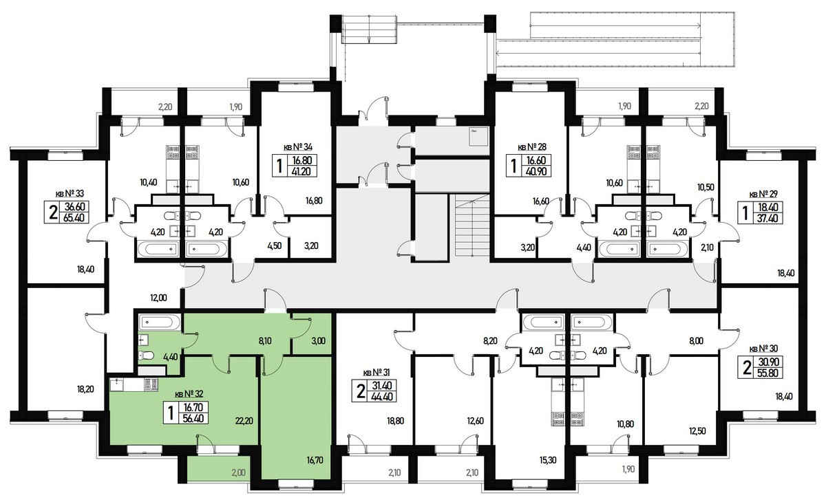 Двухкомнатная квартира 54 м² №32 улица Генерала Донскова, дом 27, корпус 1  купить по цене 7533800 от застройщика в ЖК Борисоглебское деревня Зверево